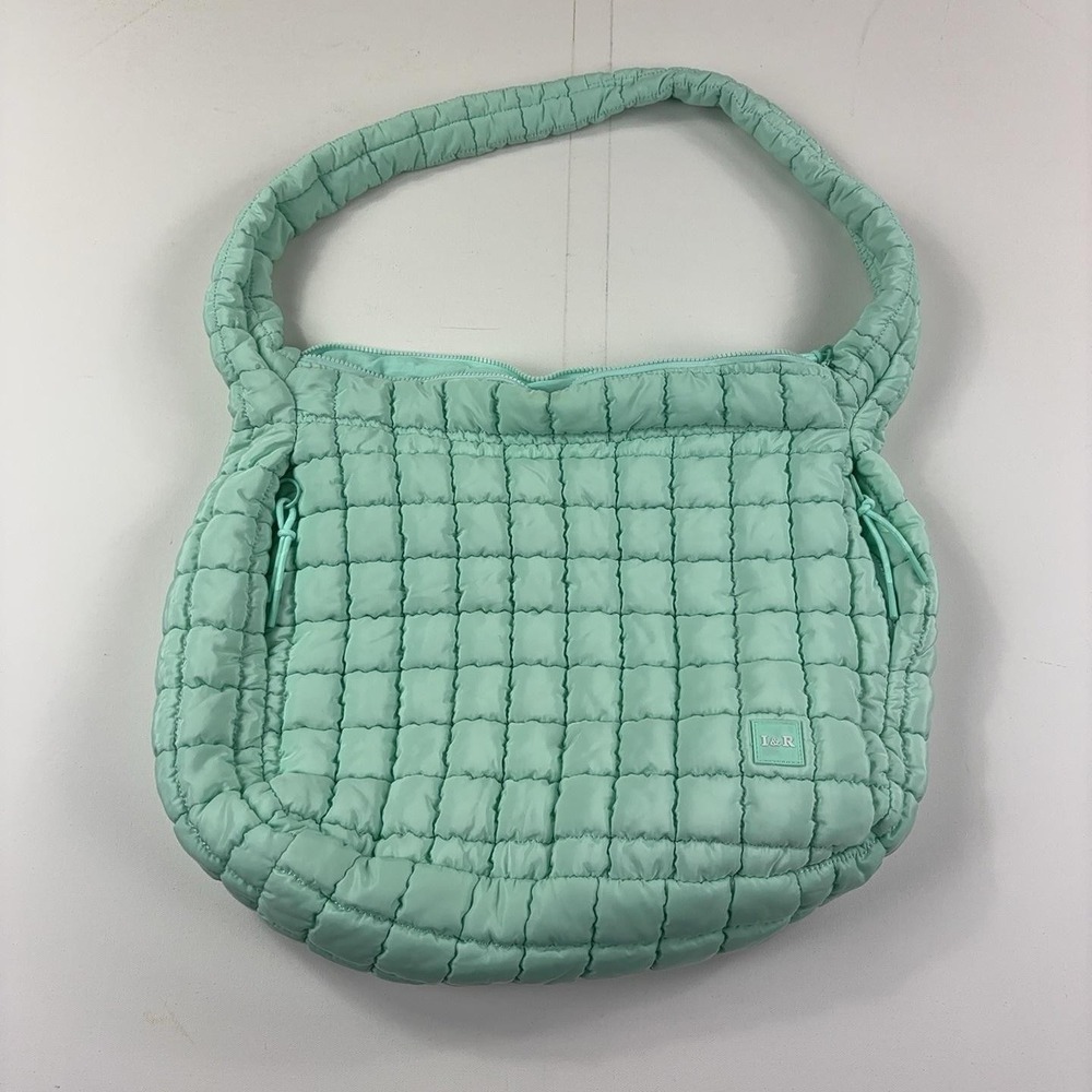 Iris & Rainbow Shoulder Bag Womens Large Green Quilted Puffer Zip Pockets